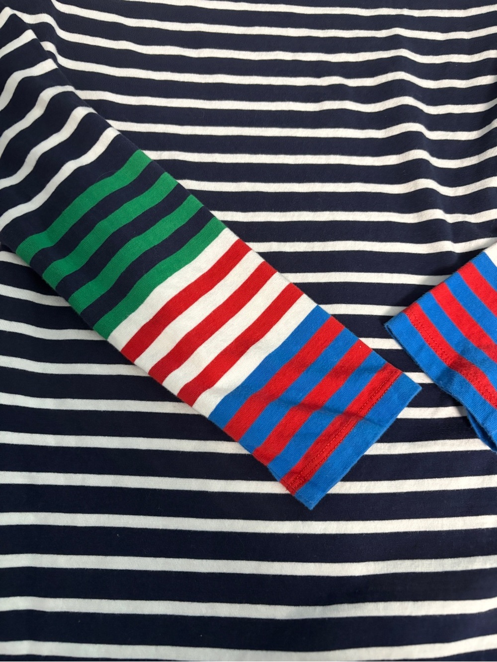 Boden navy stripe long sleeve top w/multicolor cuffs sz 0 excellent condition - Picture 2 of 4